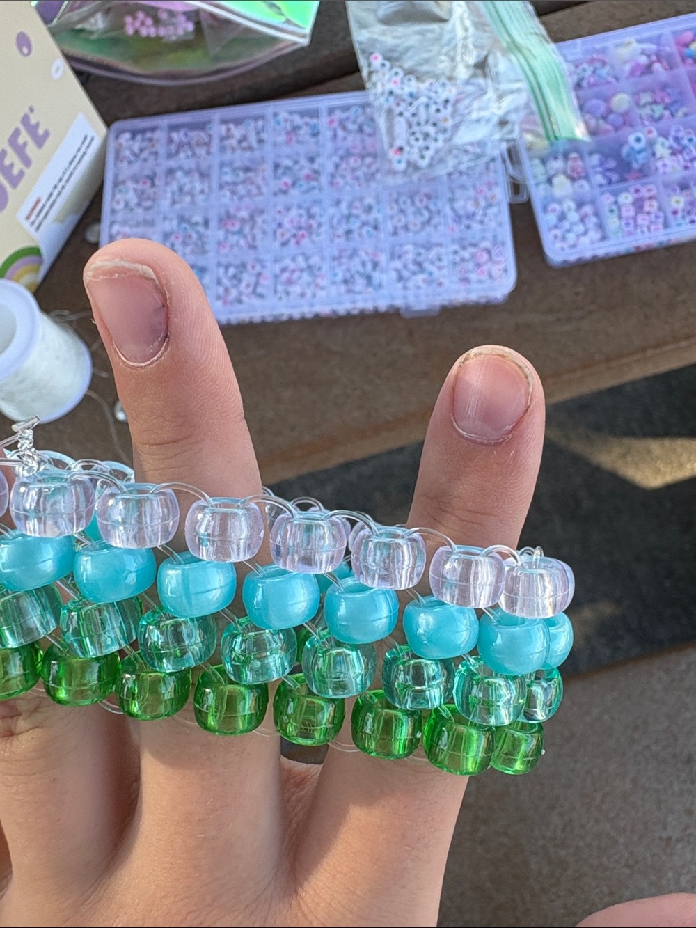 Handmade Green, Turquoise & Clear Beaded Bracelet - Women Jewelry